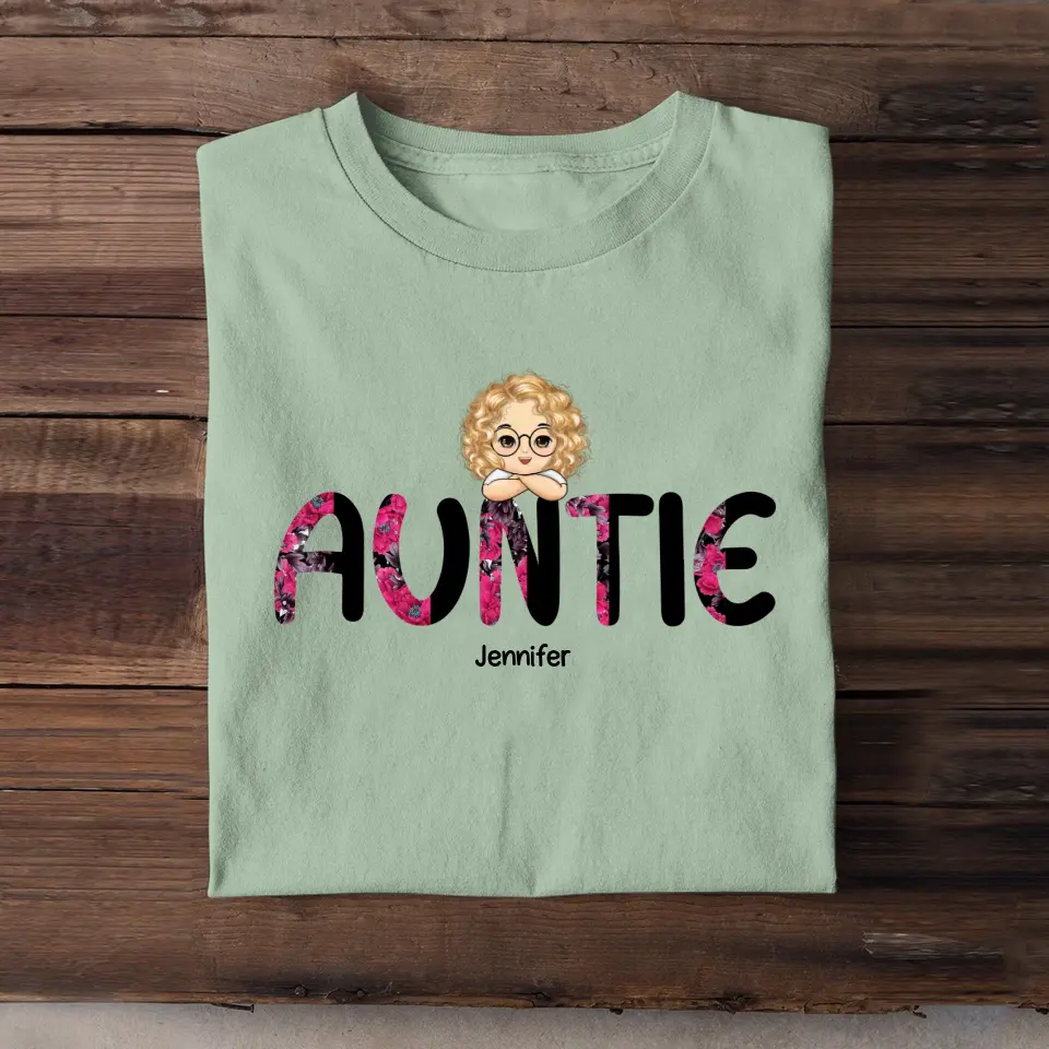 Personalized Auntie with Kids Names T-shirt Printed 23MAY-PN24