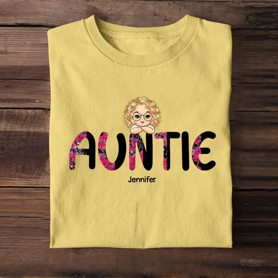 Personalized Auntie with Kids Names T-shirt Printed 23MAY-PN24