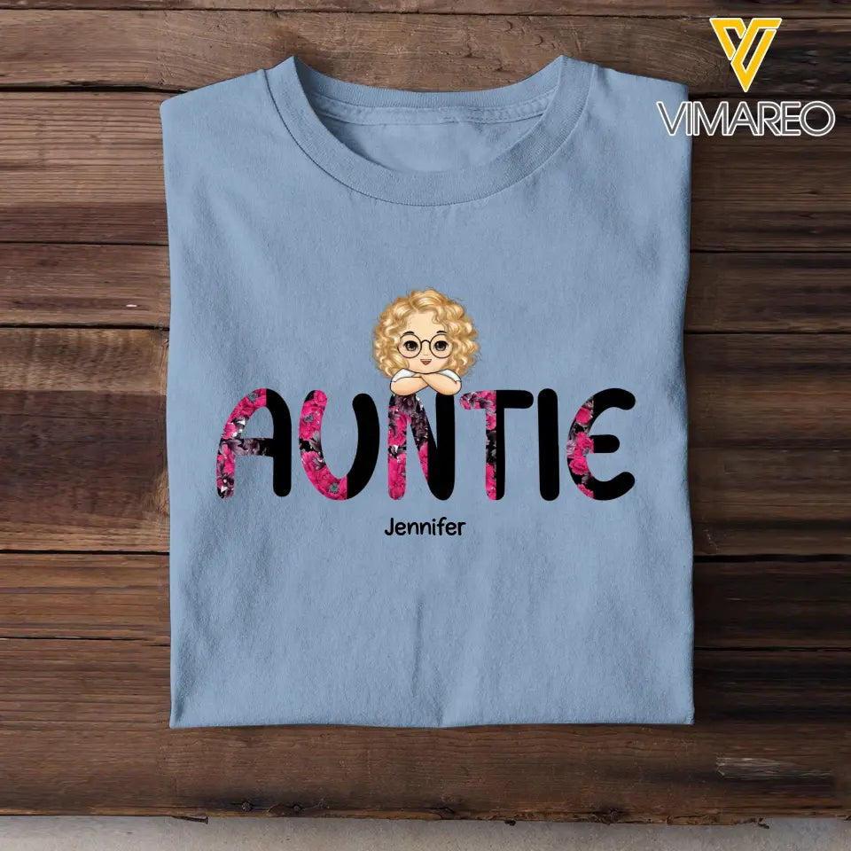 Personalized Auntie with Kids Names T-shirt Printed 23MAY-PN24