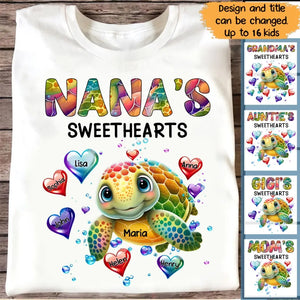 Personalized Auntie's Sweethearts Turtles with Kid Names T-Shirt Printed 23JUL-PTN12
