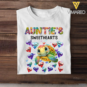 Personalized Auntie's Sweethearts Turtles with Kid Names T-Shirt Printed 23JUL-PTN12