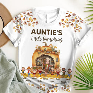 Personalzied Fall Season Auntie's Little Pumpkins Kid Names 3D T-shirt Printed HTHPVD1107