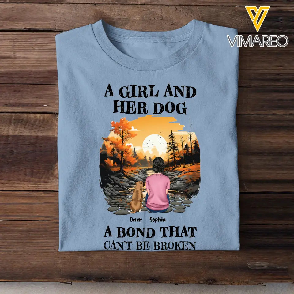 Personalized Fall Season A Girl And Her Dog A Bond That Can't Be Broken T-Shirt Printed HTHPVD1807