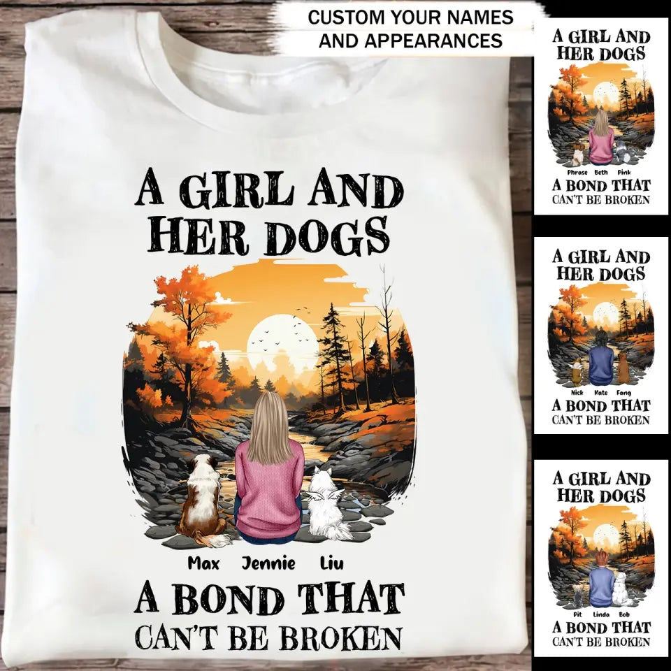Personalized Fall Season A Girl And Her Dog A Bond That Can't Be Broken T-Shirt Printed HTHPVD1807