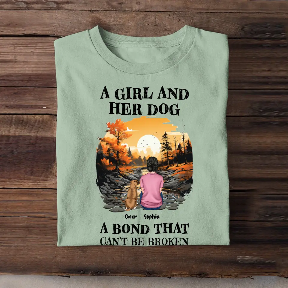 Personalized Fall Season A Girl And Her Dog A Bond That Can't Be Broken T-Shirt Printed HTHPVD1807