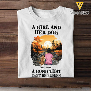 Personalized Fall Season A Girl And Her Dog A Bond That Can't Be Broken T-Shirt Printed HTHPVD1807