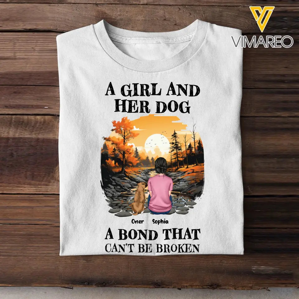 Personalized Fall Season A Girl And Her Dog A Bond That Can't Be Broken T-Shirt Printed HTHPVD1807