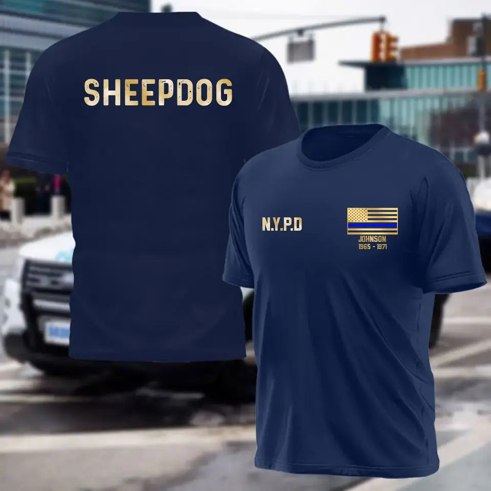Personalized US Sheepdog Blue Thin Line Tshirt Printed QTPVD207