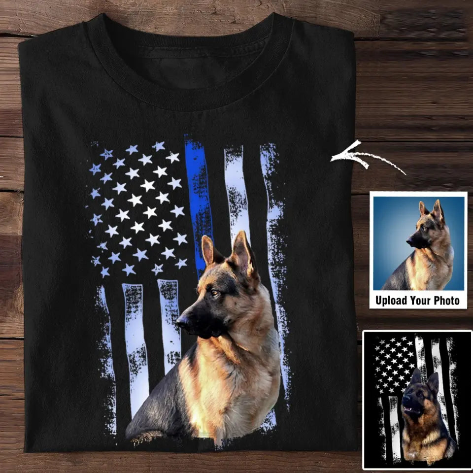 Personalized Upload Your German Shepherd Photo Flag Background T-shirt Printed 23JUL-PN18