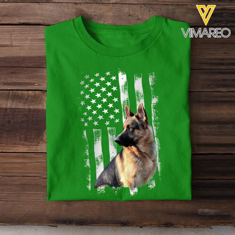 Personalized Upload Your German Shepherd Photo Flag Background T-shirt Printed 23JUL-PN18