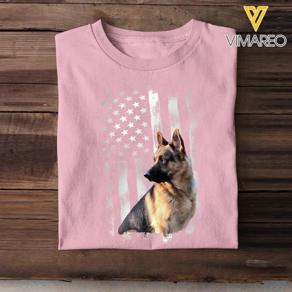 Personalized Upload Your German Shepherd Photo Flag Background T-shirt Printed 23JUL-PN18