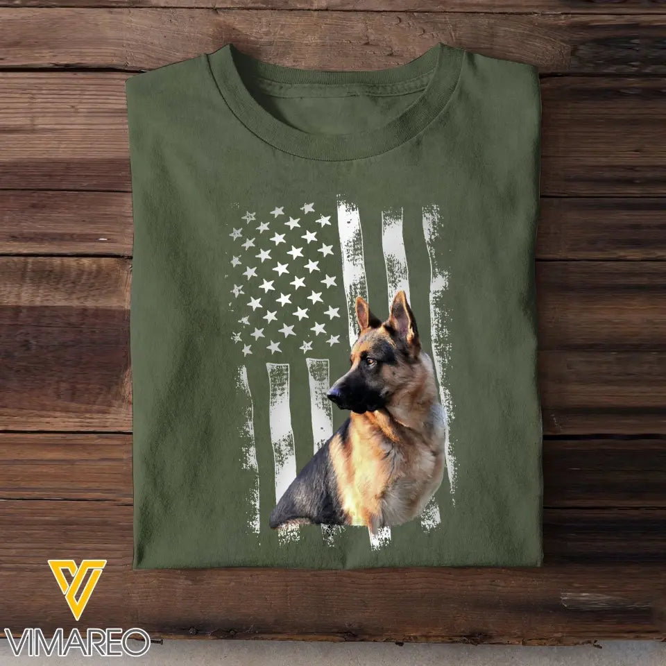 Personalized Upload Your German Shepherd Photo Flag Background T-shirt Printed 23JUL-PN18
