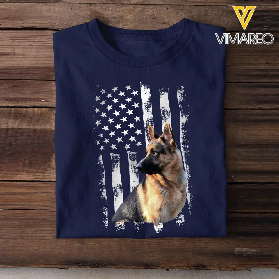 Personalized Upload Your German Shepherd Photo Flag Background T-shirt Printed 23JUL-PN18