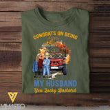 Personalized Congrats On Being My Husband You Lucky Bastard Couple & Jeep Car T-shirt Printed MTPVD1907