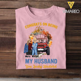 Personalized Congrats On Being My Husband You Lucky Bastard Couple & Jeep Car T-shirt Printed MTPVD1907