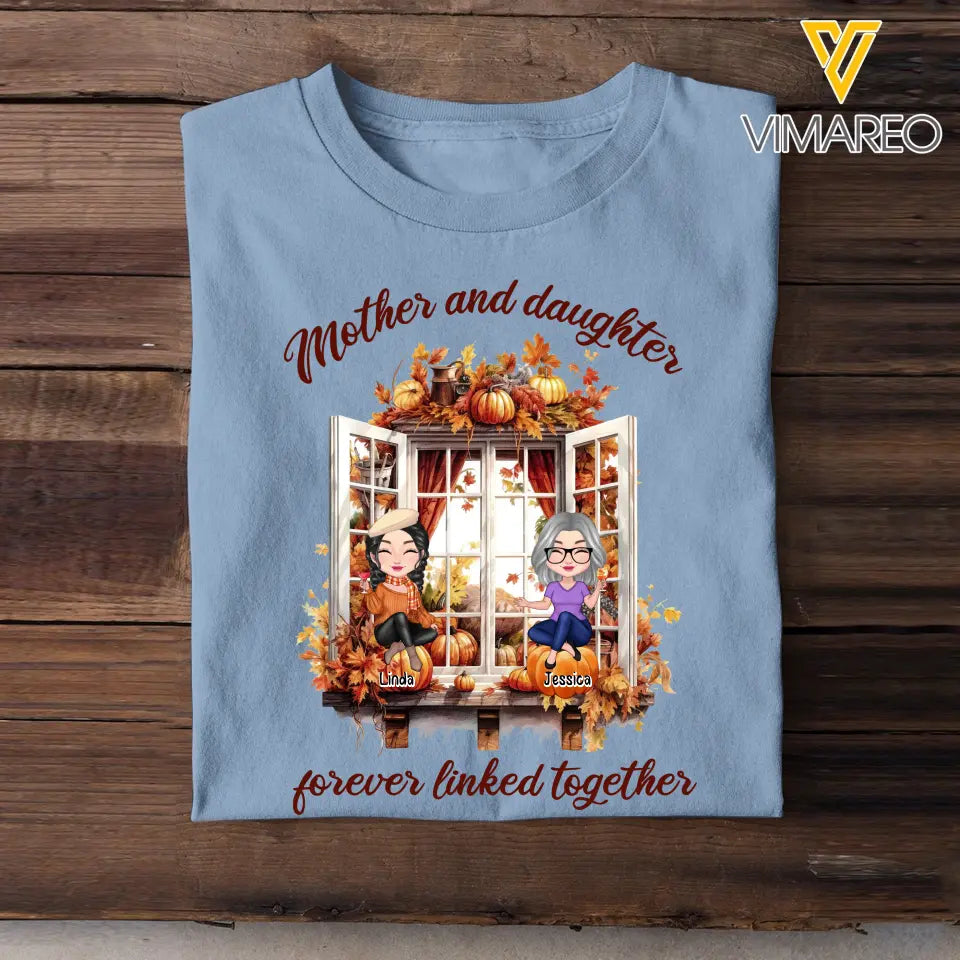 Personalized Mother And Daughters Forever Linked Together T-shirt Printed HTHHN2107