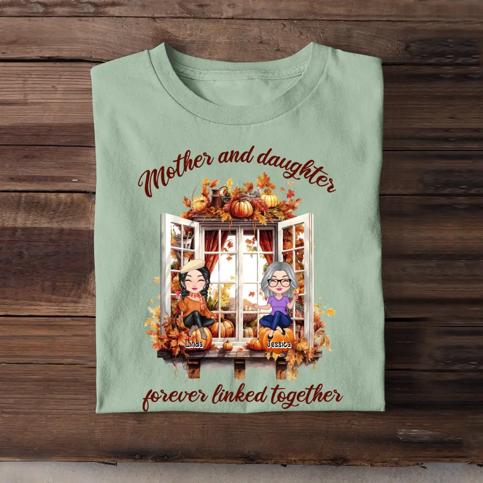Personalized Mother And Daughters Forever Linked Together T-shirt Printed HTHHN2107