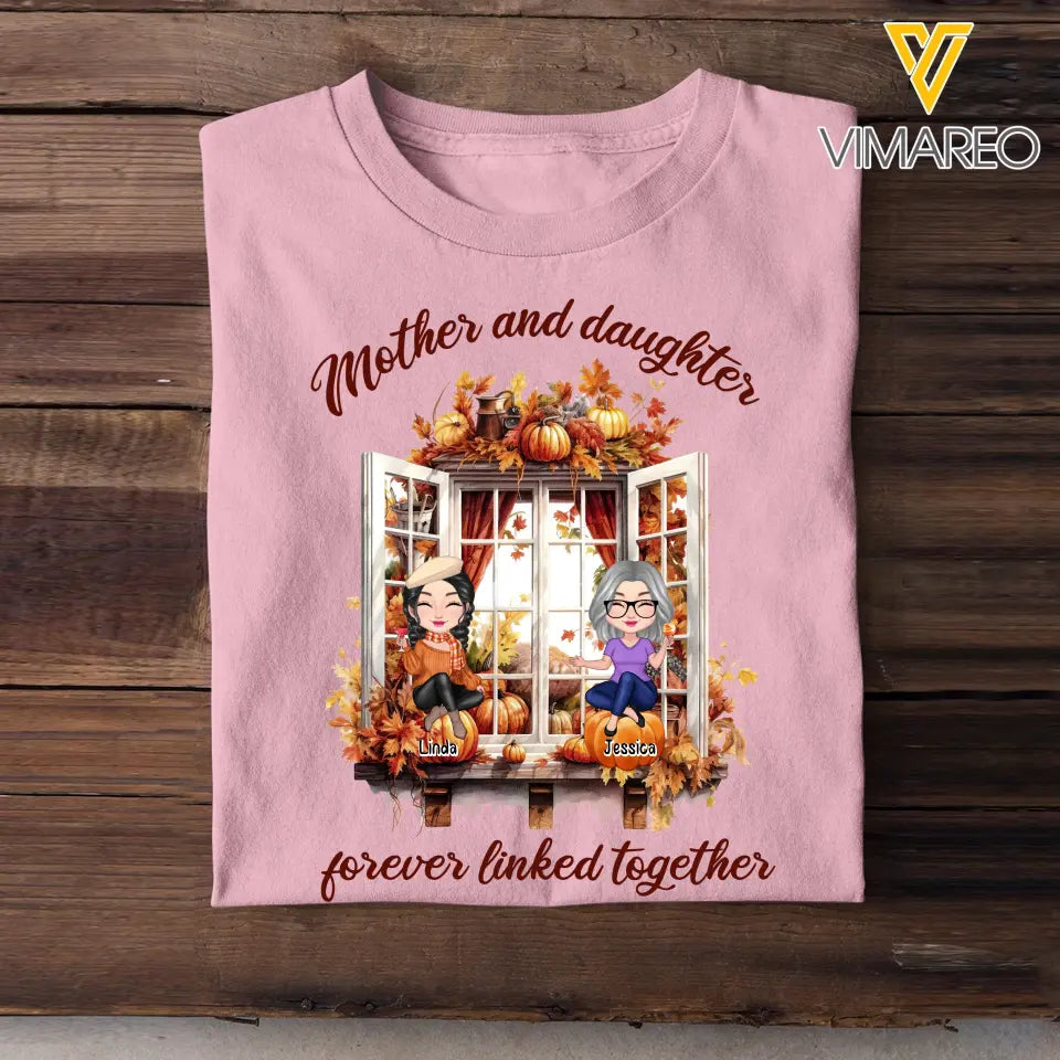Personalized Mother And Daughters Forever Linked Together T-shirt Printed HTHHN2107