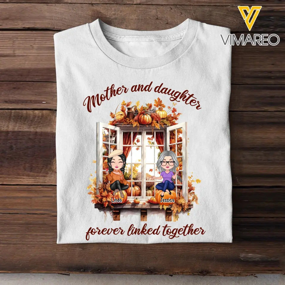 Personalized Mother And Daughters Forever Linked Together T-shirt Printed HTHHN2107