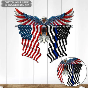 Personalized US Thin Blue Line Flag Eagle Shape Metal Sign Printed QTPD227