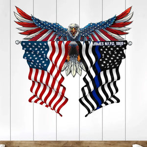 Personalized US Thin Blue Line Flag Eagle Shape Metal Sign Printed QTPD227