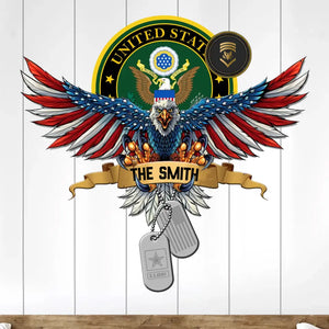 Personalized US Veterans Flag Eagle Shape Metal Sign Printed QTPD227
