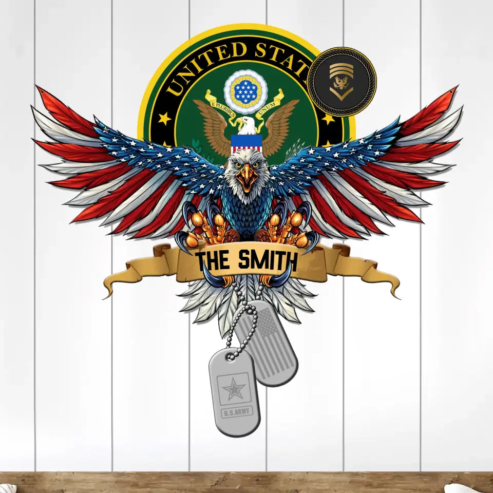 Personalized US Veterans Flag Eagle Shape Metal Sign Printed QTPD227