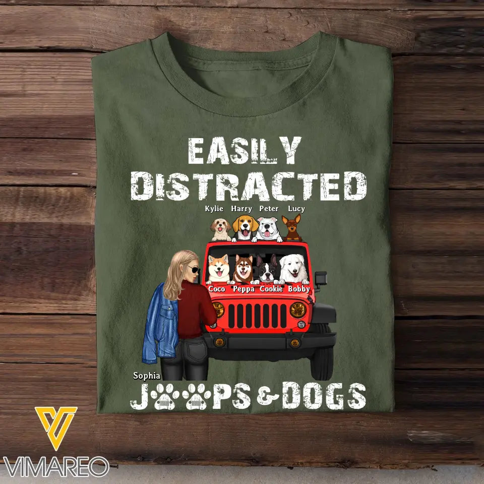 Personalized Jeep Girl Easily Distracted Jeep Dogs T-shirt Printed MTHN2007