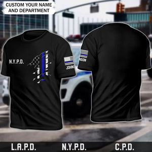 Personalized US Thin Blue Line Tshirt 3D Printed QTPVD2107