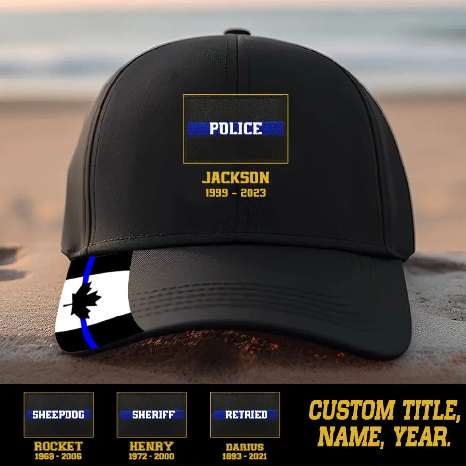 Personalized Canada Law Enforcement Sheepdog Thin Blue Line Cap Printed QTDNL24