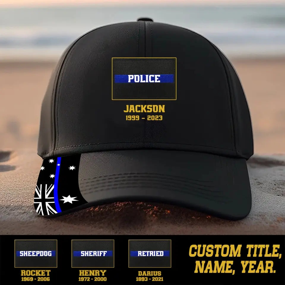 Personalized Australia Law Enforcement Sheepdog Thin Blue Line Cap Printed QTDNL24