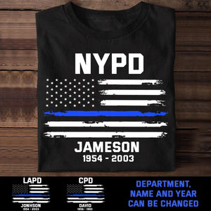 Personalized US Flag Police Department & Name T-shirt Printed 22JUL-KVH24