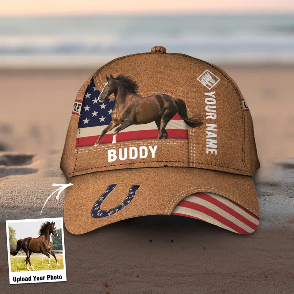 Personalized Upload Your Horse Photo Flag Horse Lovers Gift Cap 3D Printed HTHPD2407