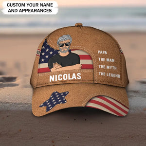 Personalized Papa The Man The Myth The Legend Flag Cap 3D Printed HTHPD2407