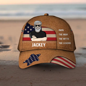 Personalized Papa The Man The Myth The Legend Flag Cap 3D Printed HTHPD2407