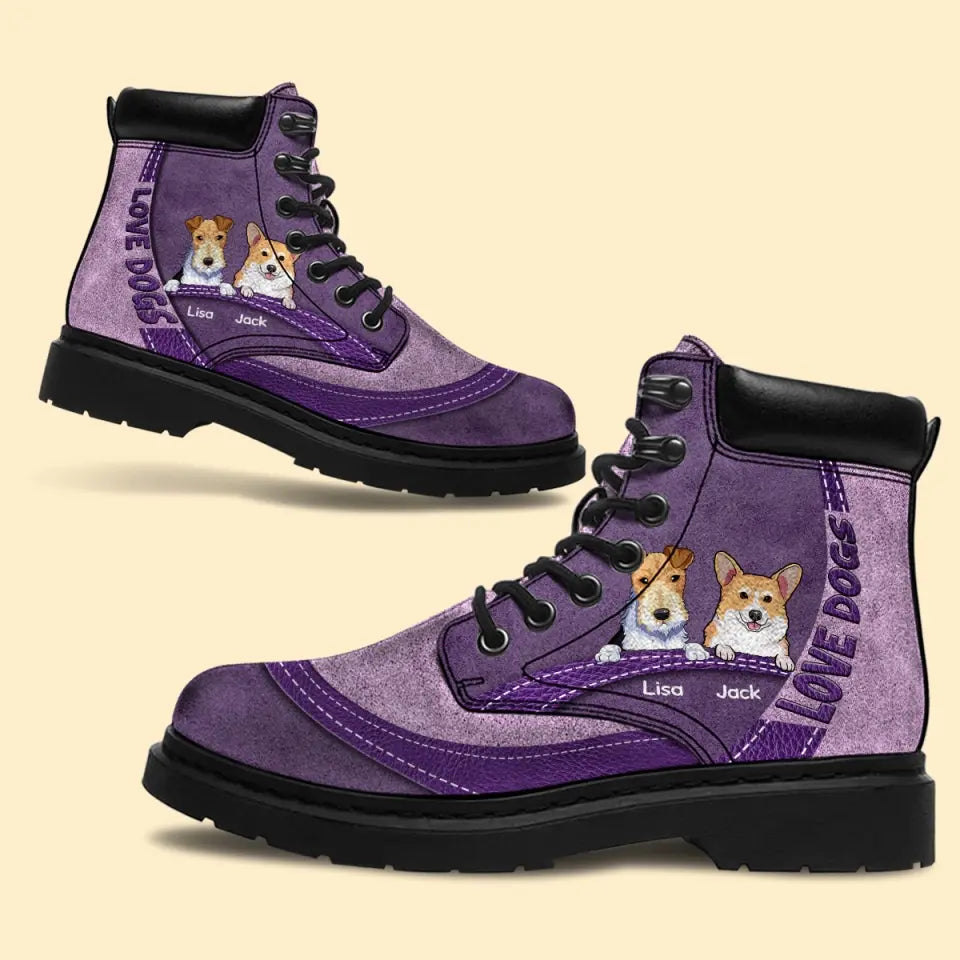Personalized Love Dogs Dog Names Leather Boots Printed 23JUL-PN26