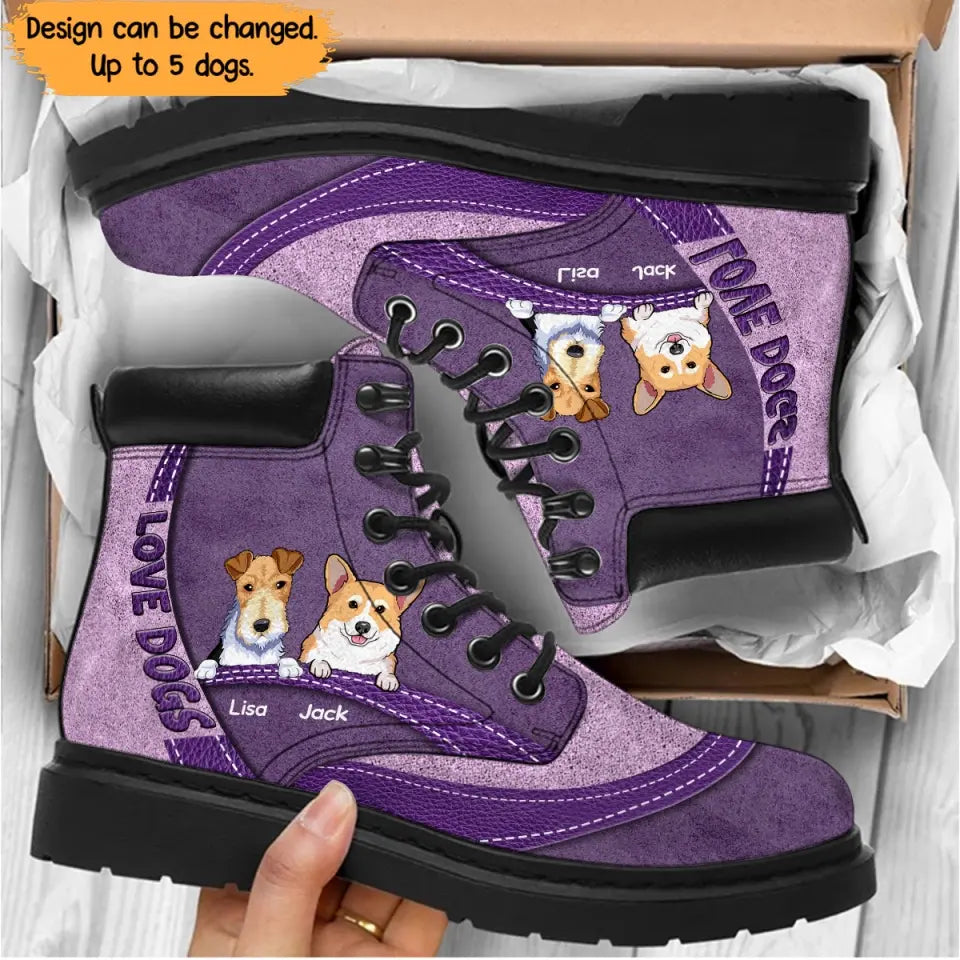 Personalized Love Dogs Dog Names Leather Boots Printed 23JUL-PN26