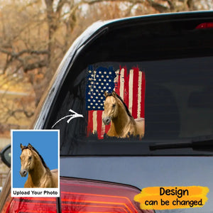 Personalized Upload Your Horse Photo US Flag Car Decal Printed 23JUL-DNL26