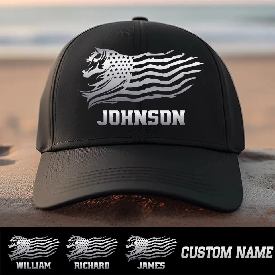 Personalized Silver US Flag with Name Cap Printed 23JUL-DNL26