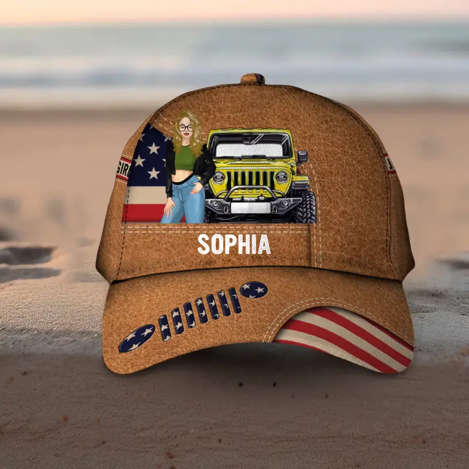 Personalized Jeep Girl with Name Cap 3D Printed HTHPD2407