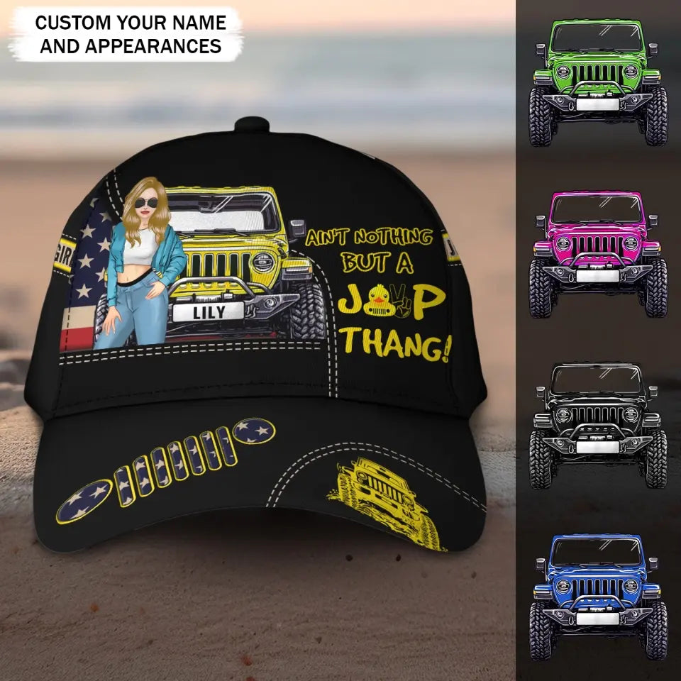 Personalized Ain't Nothing But A Jeep Thang Jeep Girl with Name Cap 3D Printed MTPD2607