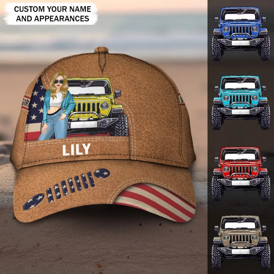 Personalized Jeep Girl with Name Cap 3D Printed HTHPD2407