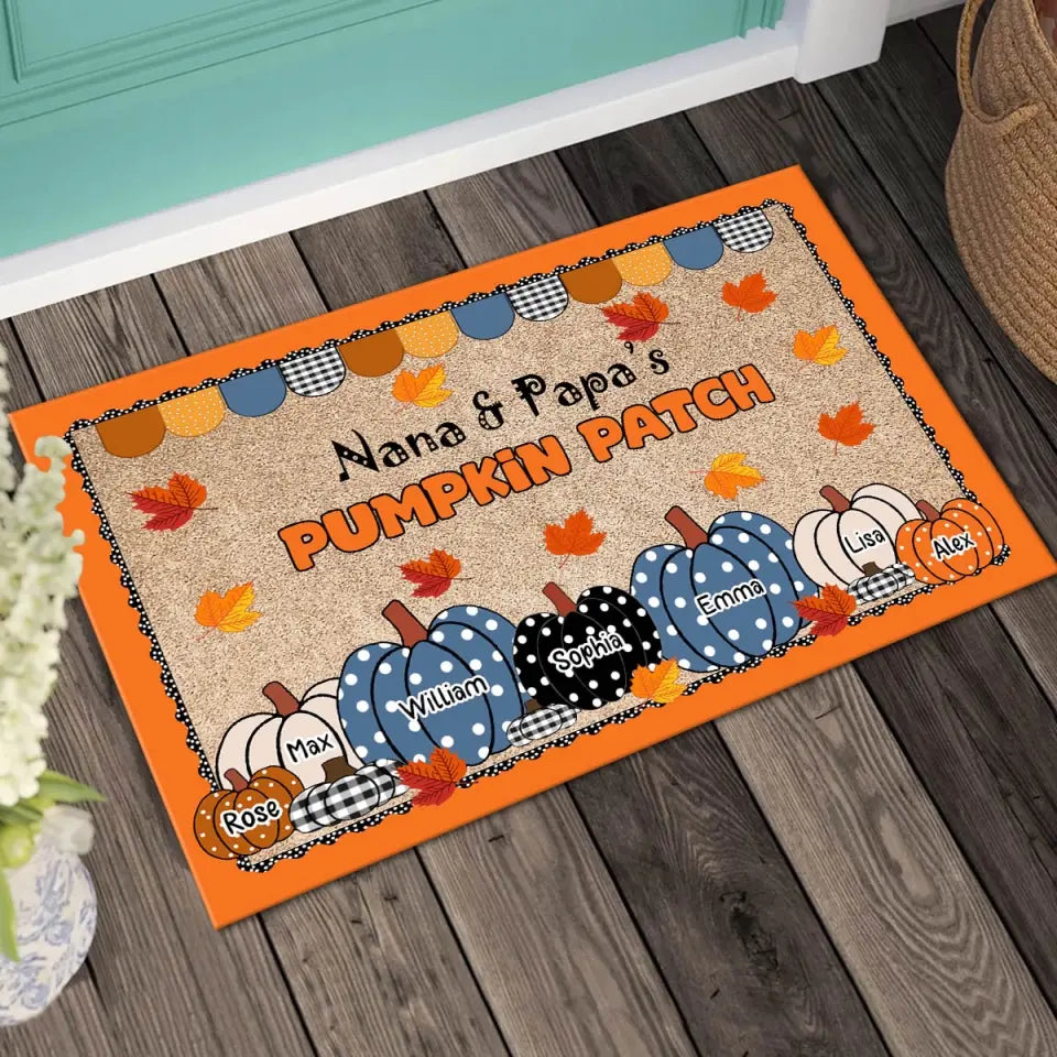 Personalized Nana & Papa's Pumpkin Patch with Kid Name Doormat Printed HTHHN2707