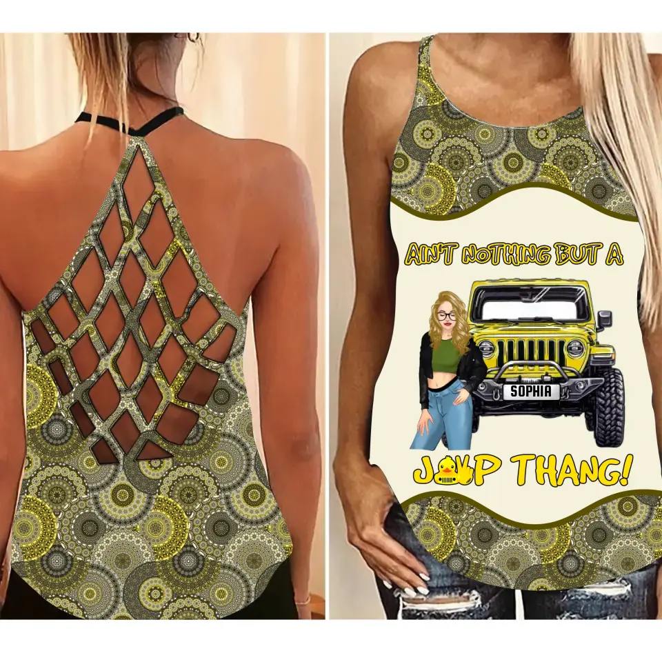 Personalized Ain't Nothing But A Jeep Thang Jeep Girl Criss Cross Tank HTHPD2707
