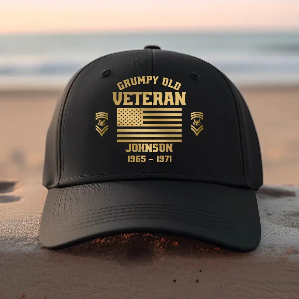 Personalized US Flag Grumpy Old Veteran Cap Printed DNL20239