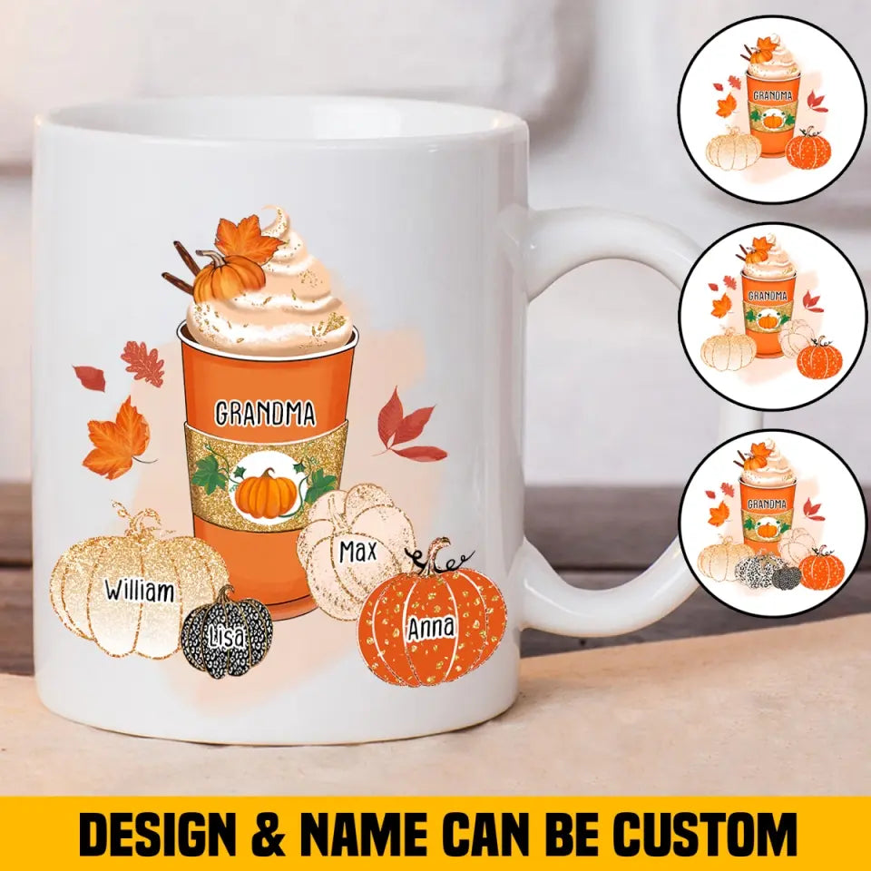Personalized Grandma Aunt Mom Fall Seasom Latte Coffee Pumkin Gift White Mug Printed 202349