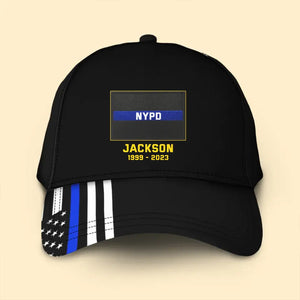 Personalized US Thin Blue Line With Department Cap Printed QTNL202354