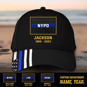 Personalized US Thin Blue Line With Department Cap Printed QTNL202354
