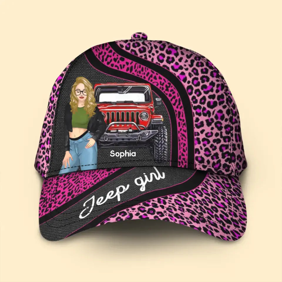 Personalized Jeep Girl Pink Leopard Pattern Cap Printed PN202336