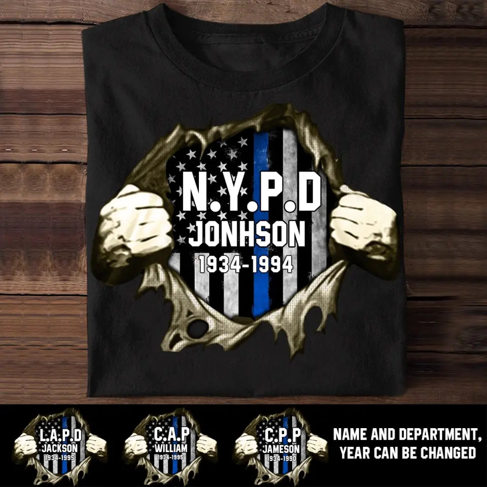 Personalized US Flag Police Department with Name T-shirt Printed KVH202345